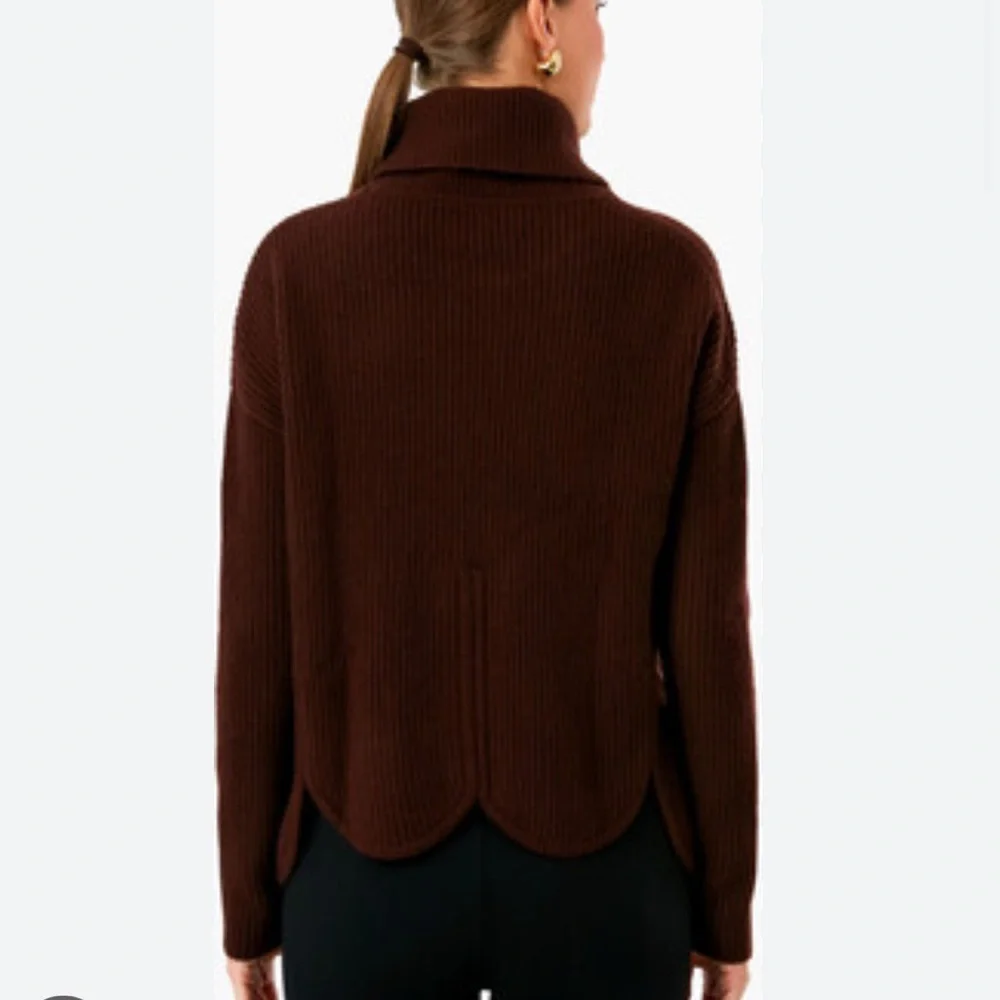 Chloe Kristyn Anna Scallop Sweater Burgundy Cashmere Wool Sweater Size Large - Picture 2 of 8